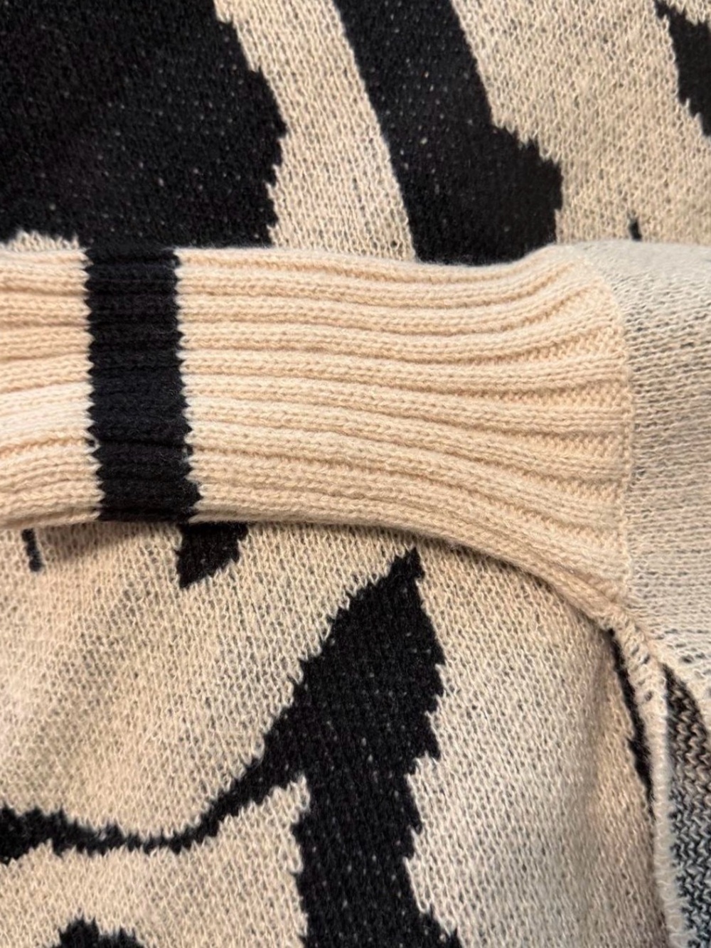 Poncho Sweater - Women's cardigan XL 1X tan black cream mock neck turtleneck 0X - Picture 7 of 9